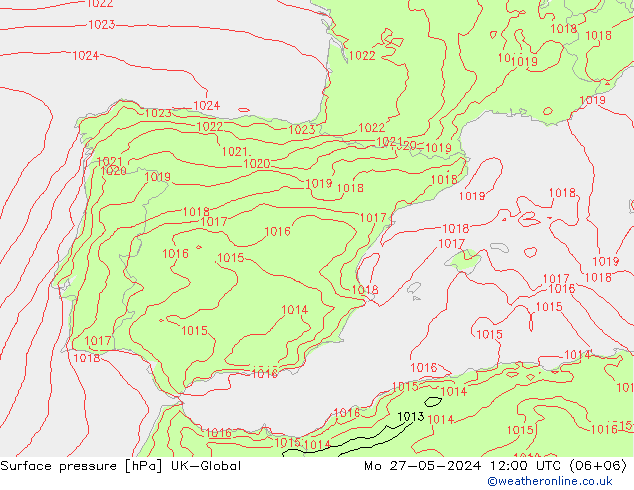 Presión superficial UK-Global lun 27.05.2024 12 UTC