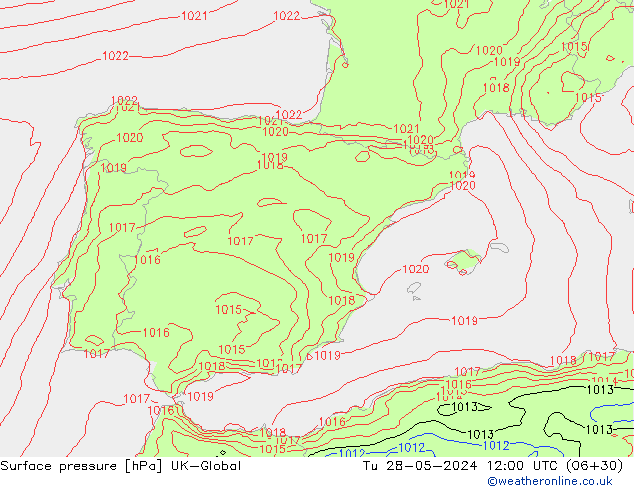 Surface pressure UK-Global Tu 28.05.2024 12 UTC