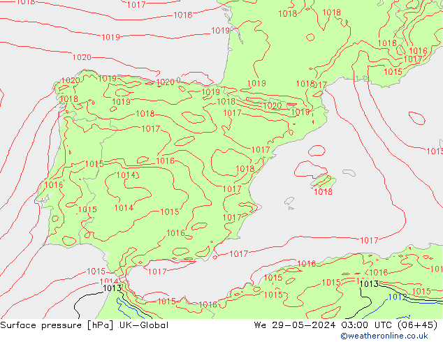 приземное давление UK-Global ср 29.05.2024 03 UTC