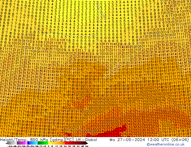 Height/Temp. 850 hPa UK-Global lun 27.05.2024 12 UTC