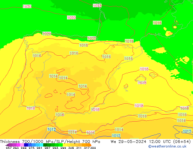 Thck 700-1000 hPa UK-Global  29.05.2024 12 UTC