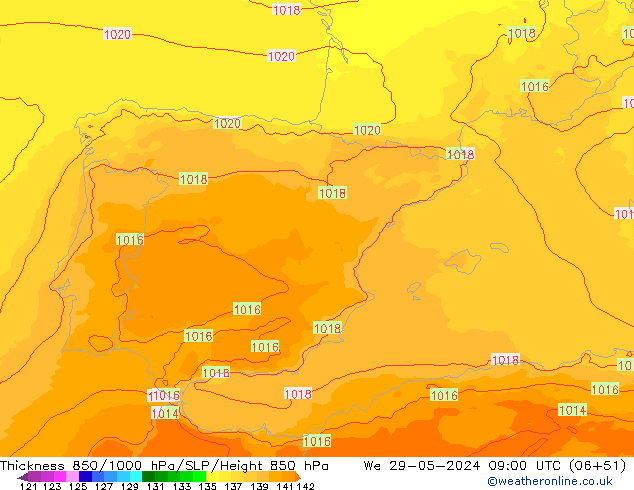 Thck 850-1000 hPa UK-Global St 29.05.2024 09 UTC