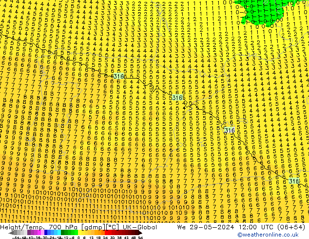 Height/Temp. 700 hPa UK-Global  29.05.2024 12 UTC