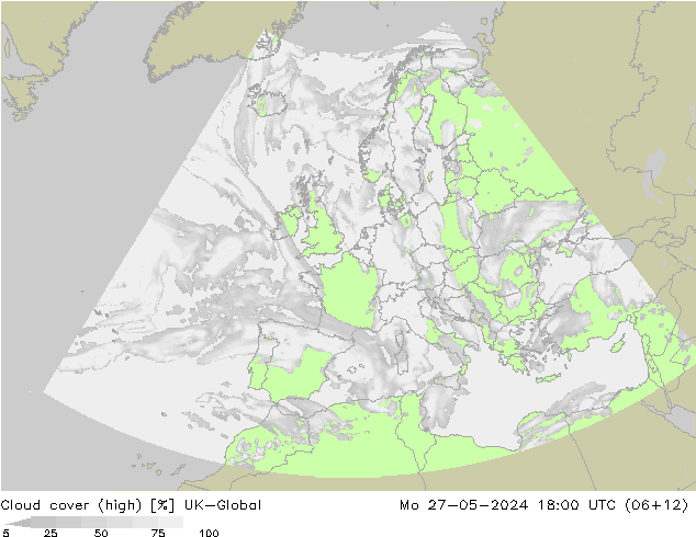 Cloud cover (high) UK-Global Mo 27.05.2024 18 UTC