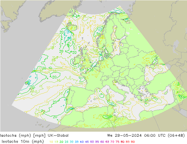 Eşrüzgar Hızları mph UK-Global Çar 29.05.2024 06 UTC