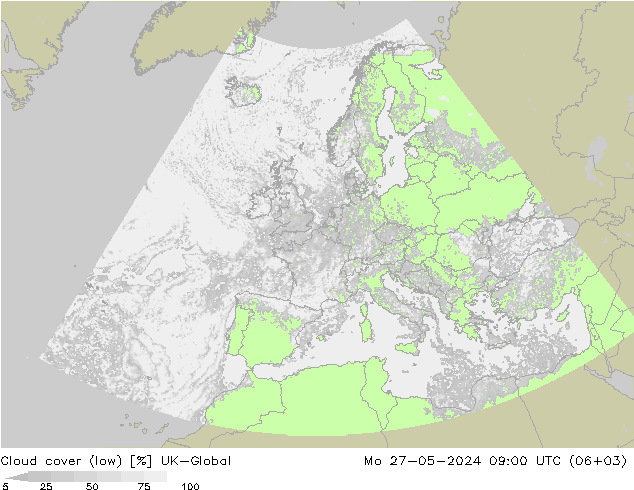 zachmurzenie (niskie) UK-Global pon. 27.05.2024 09 UTC