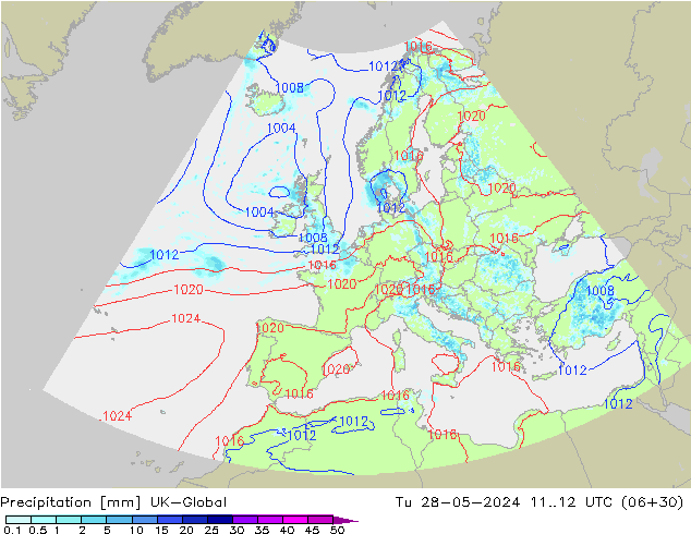 Srážky UK-Global Út 28.05.2024 12 UTC