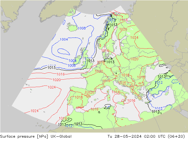 Surface pressure UK-Global Tu 28.05.2024 02 UTC