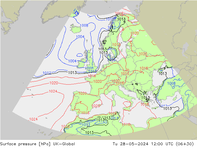 Surface pressure UK-Global Tu 28.05.2024 12 UTC