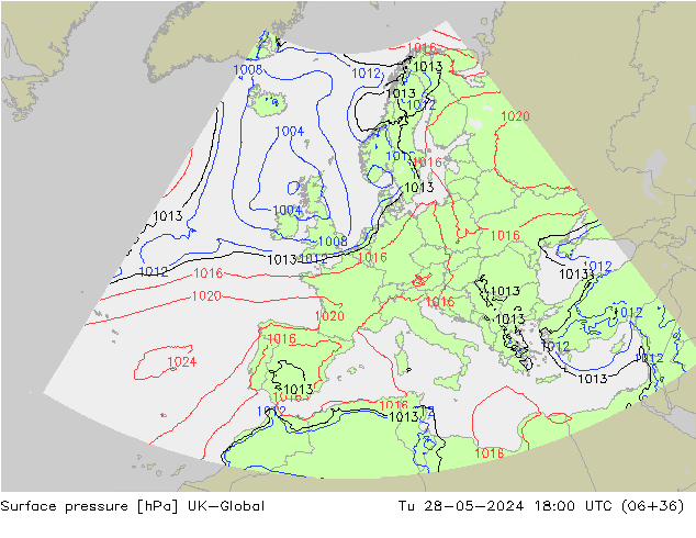 Presión superficial UK-Global mar 28.05.2024 18 UTC