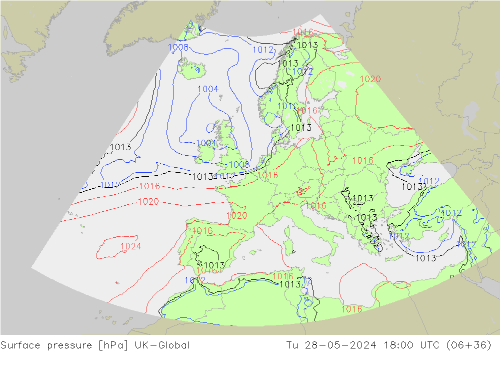 Pressione al suolo UK-Global mar 28.05.2024 18 UTC