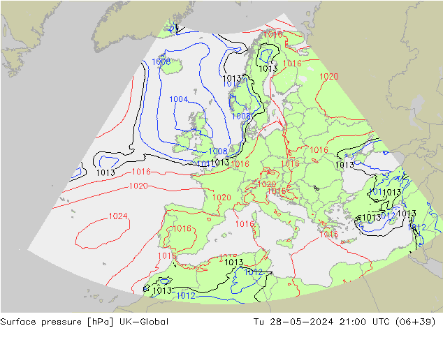 приземное давление UK-Global вт 28.05.2024 21 UTC