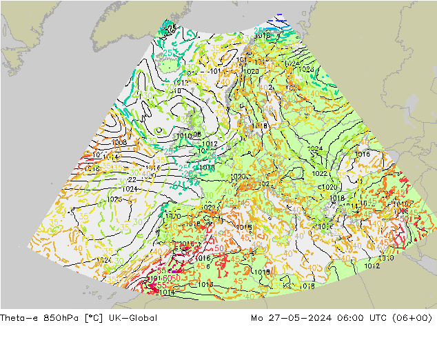 Theta-e 850hPa UK-Global lun 27.05.2024 06 UTC