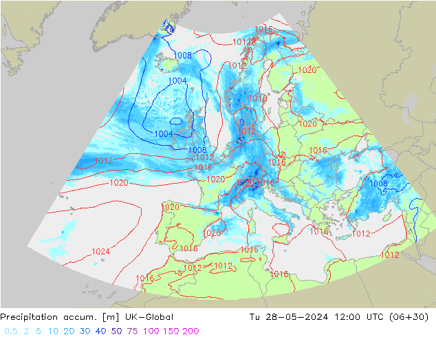 Precipitation accum. UK-Global Ter 28.05.2024 12 UTC