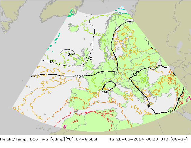 Height/Temp. 850 hPa UK-Global Di 28.05.2024 06 UTC