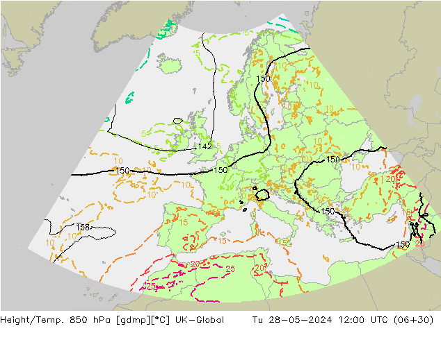 Height/Temp. 850 hPa UK-Global wto. 28.05.2024 12 UTC