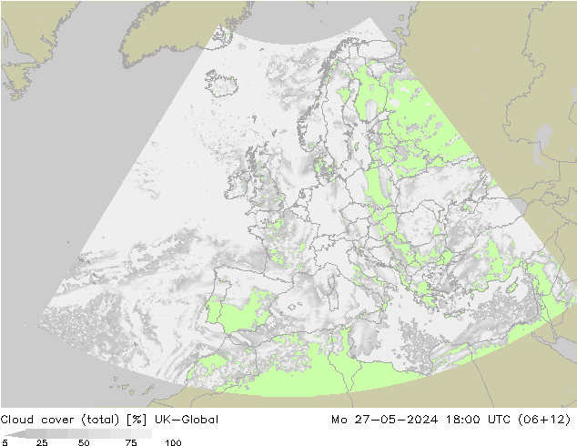 Cloud cover (total) UK-Global Mo 27.05.2024 18 UTC