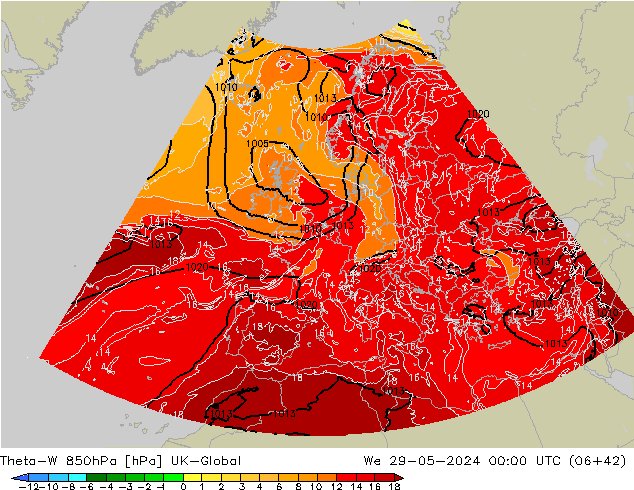 Theta-W 850hPa UK-Global Mi 29.05.2024 00 UTC