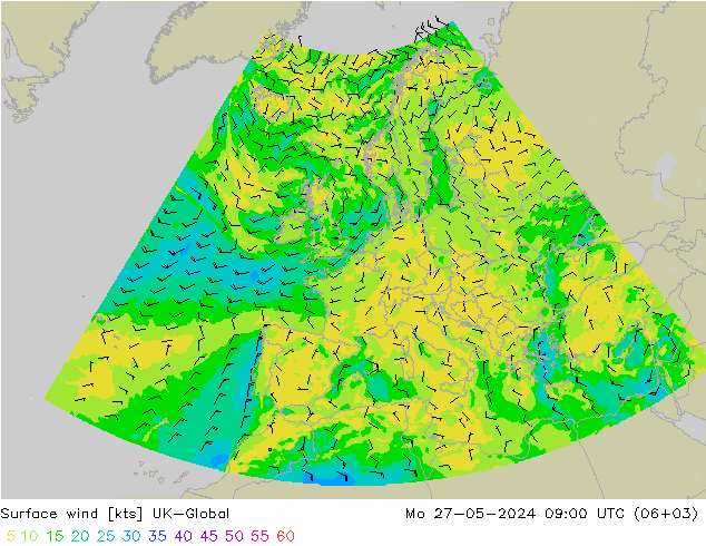 Surface wind UK-Global Po 27.05.2024 09 UTC