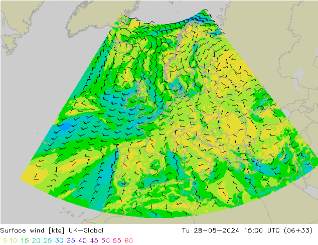 wiatr 10 m UK-Global wto. 28.05.2024 15 UTC