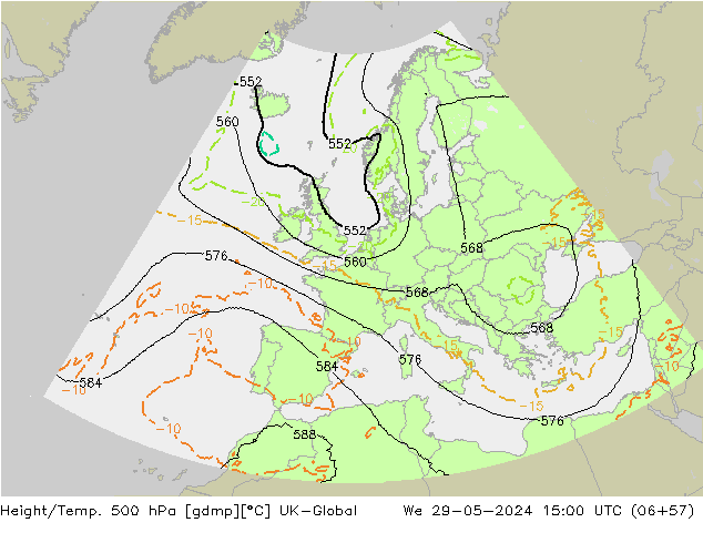 Height/Temp. 500 hPa UK-Global We 29.05.2024 15 UTC