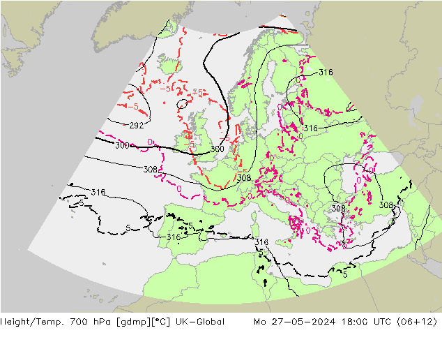Height/Temp. 700 hPa UK-Global Mo 27.05.2024 18 UTC