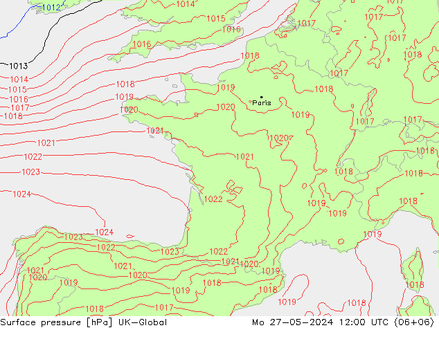 Surface pressure UK-Global Mo 27.05.2024 12 UTC