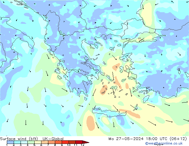 Surface wind (bft) UK-Global Po 27.05.2024 18 UTC