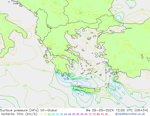 Eşrüzgar Hızları (km/sa) UK-Global Çar 29.05.2024 12 UTC