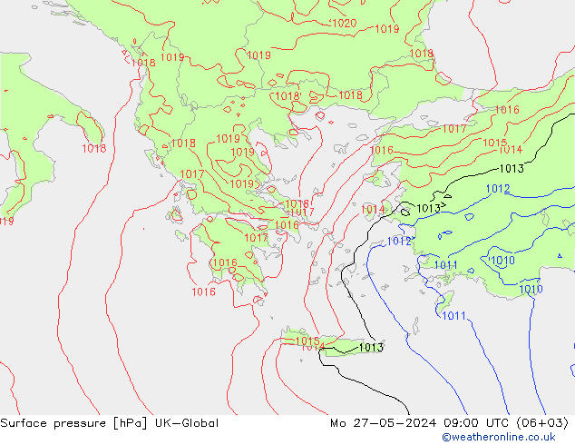 Surface pressure UK-Global Mo 27.05.2024 09 UTC