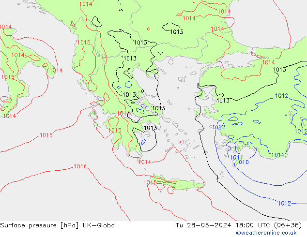 Atmosférický tlak UK-Global Út 28.05.2024 18 UTC