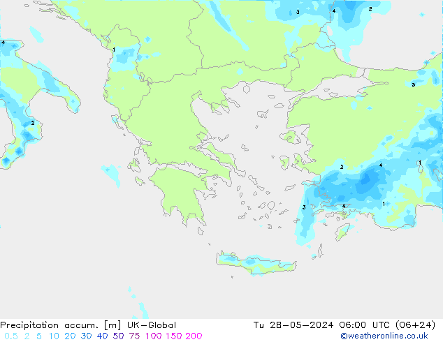 Precipitation accum. UK-Global Tu 28.05.2024 06 UTC