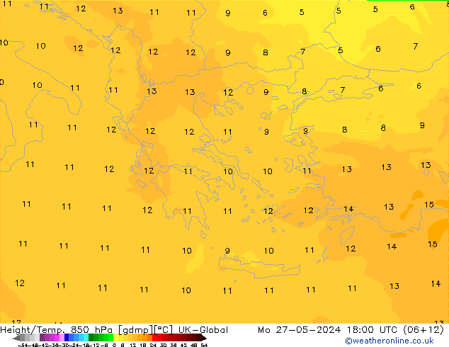 Height/Temp. 850 hPa UK-Global Po 27.05.2024 18 UTC