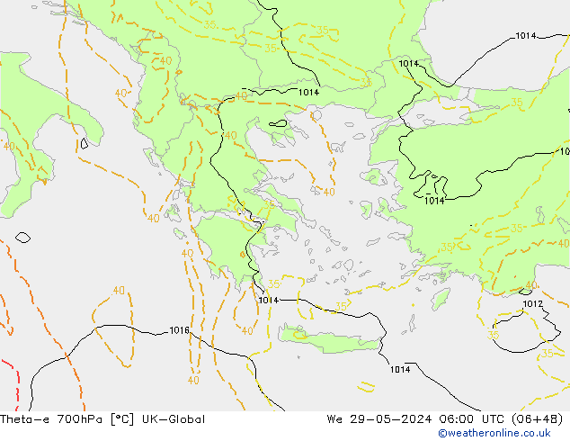 Theta-e 700hPa UK-Global St 29.05.2024 06 UTC