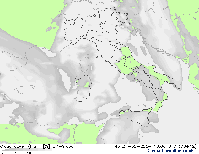 Cloud cover (high) UK-Global Mo 27.05.2024 18 UTC