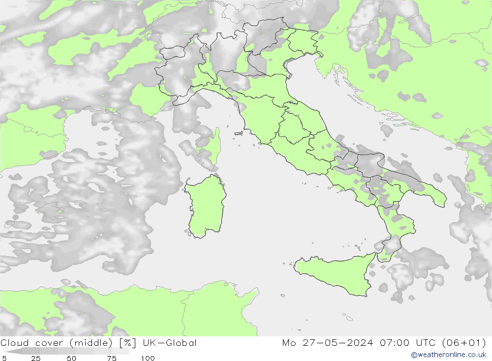 Nuages (moyen) UK-Global lun 27.05.2024 07 UTC