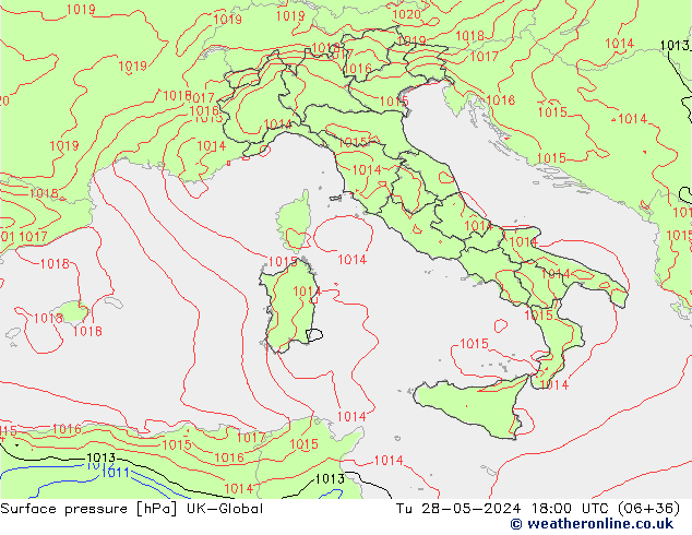 Presión superficial UK-Global mar 28.05.2024 18 UTC