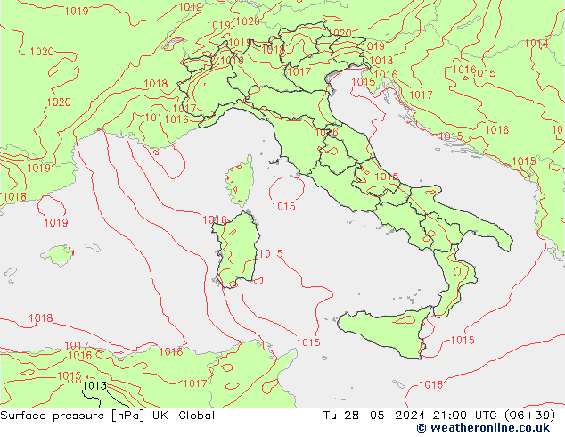 Pressione al suolo UK-Global mar 28.05.2024 21 UTC