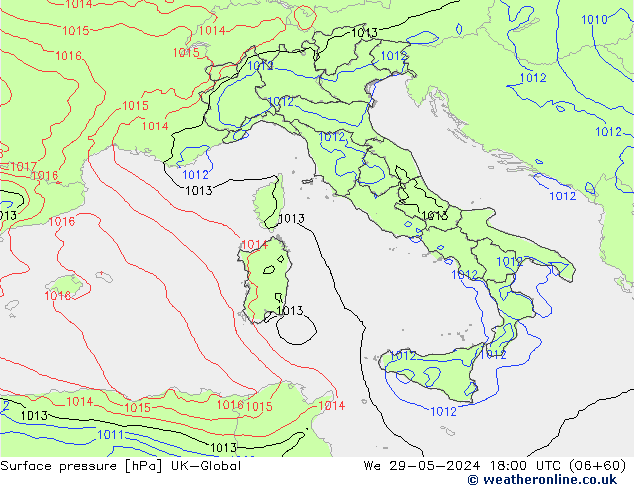 Luchtdruk (Grond) UK-Global wo 29.05.2024 18 UTC