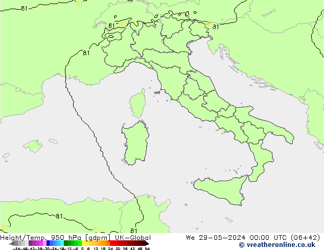 Height/Temp. 950 hPa UK-Global We 29.05.2024 00 UTC