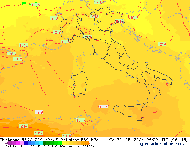 Thck 850-1000 hPa UK-Global mer 29.05.2024 06 UTC