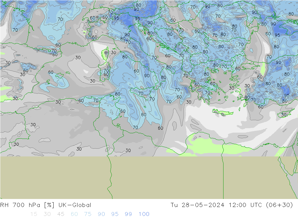 RH 700 hPa UK-Global Tu 28.05.2024 12 UTC