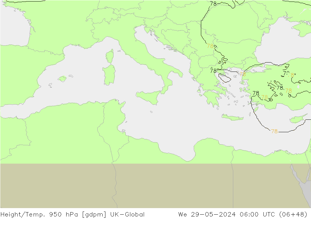Yükseklik/Sıc. 950 hPa UK-Global Çar 29.05.2024 06 UTC