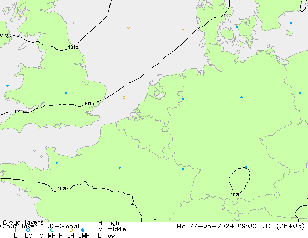 Cloud layer UK-Global lun 27.05.2024 09 UTC