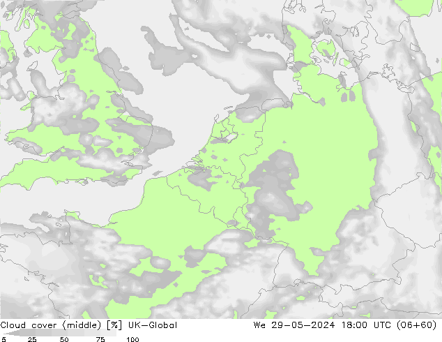 Cloud cover (middle) UK-Global We 29.05.2024 18 UTC