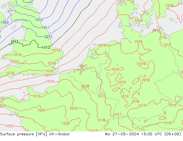 Atmosférický tlak UK-Global Po 27.05.2024 15 UTC