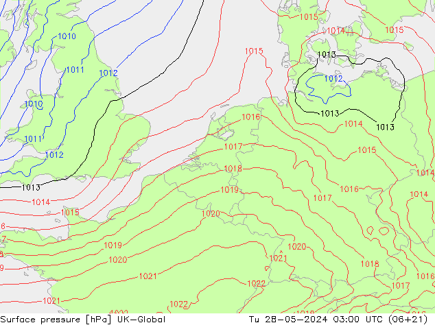 Surface pressure UK-Global Tu 28.05.2024 03 UTC