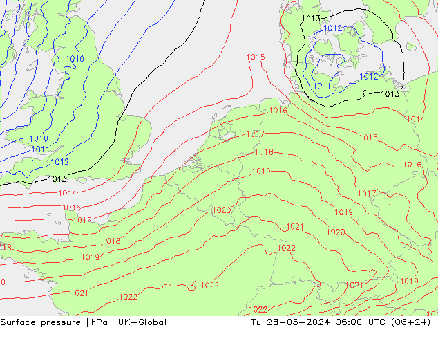 Surface pressure UK-Global Tu 28.05.2024 06 UTC