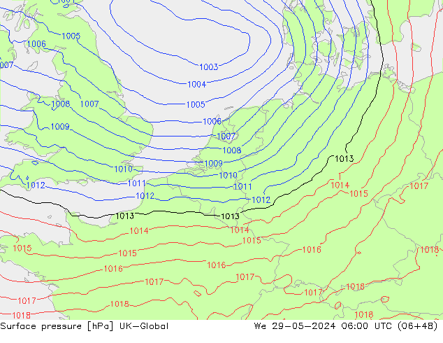 Atmosférický tlak UK-Global St 29.05.2024 06 UTC