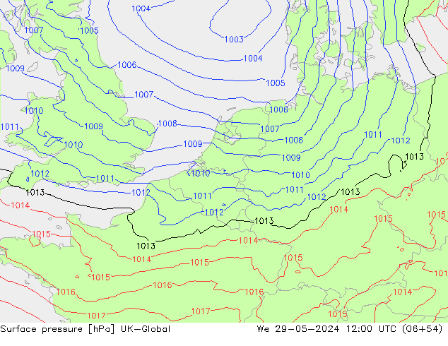 Surface pressure UK-Global We 29.05.2024 12 UTC